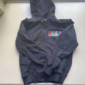 Moschino Kids Black Zip-Up Hoodie w/Logo Detail - Boys Size 8